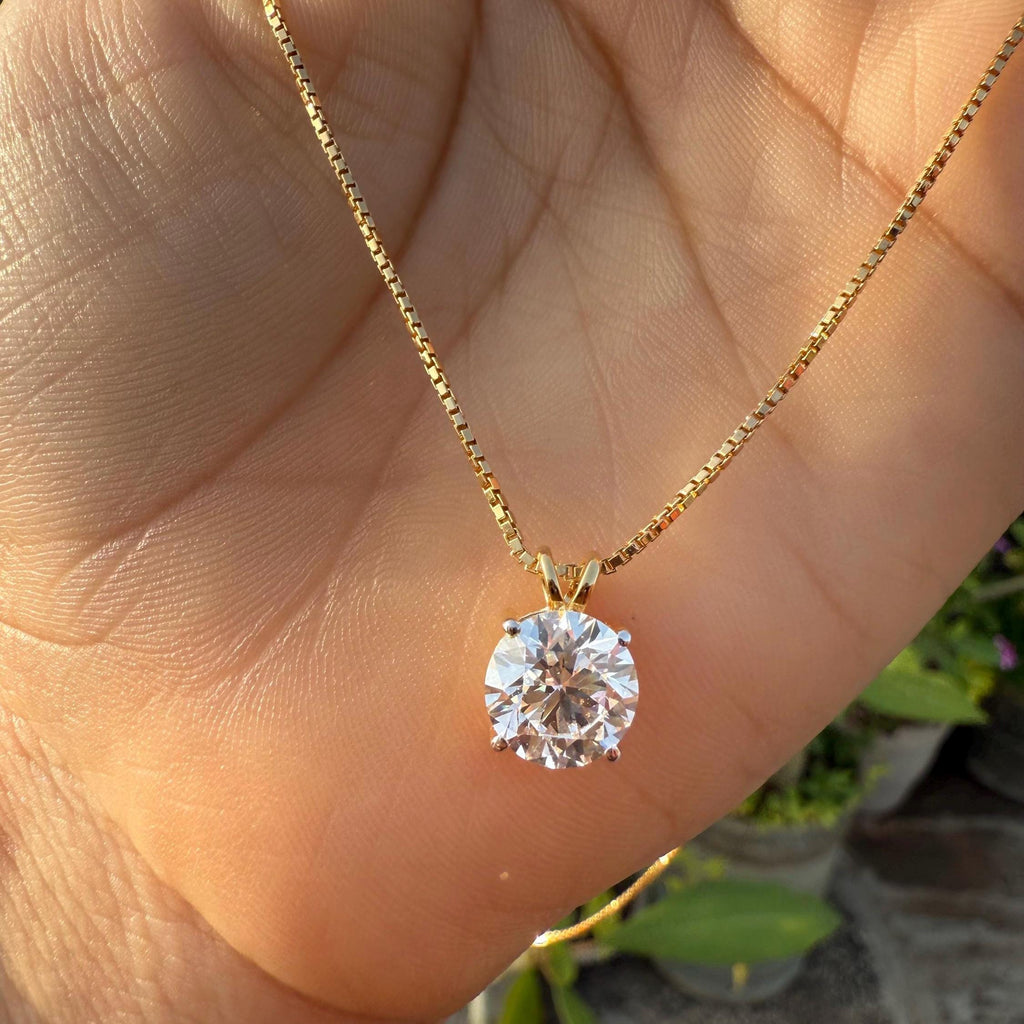 2.5 CT Lab Grown Diamond Solitaire Pendant: 14K Gold Box Chain Necklace