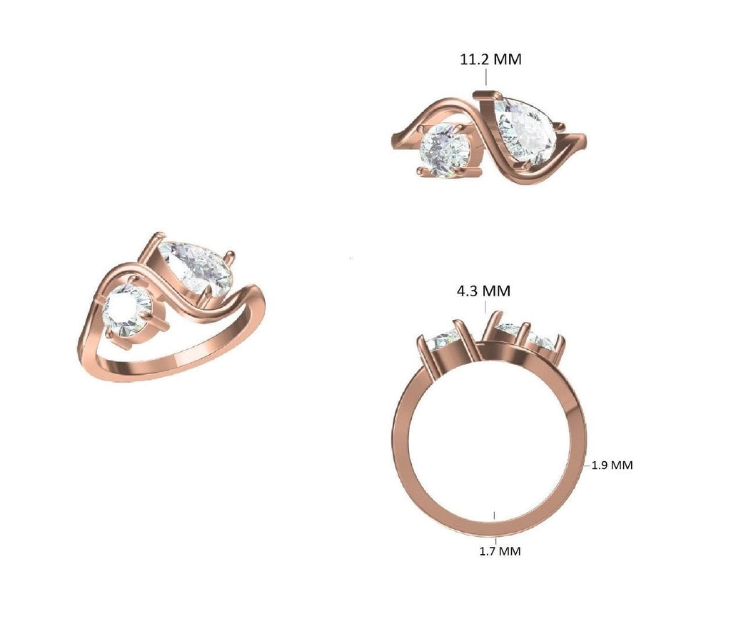Lab Grown Diamond Toi et Moi Ring: 14K Gold Pear & Round Cut