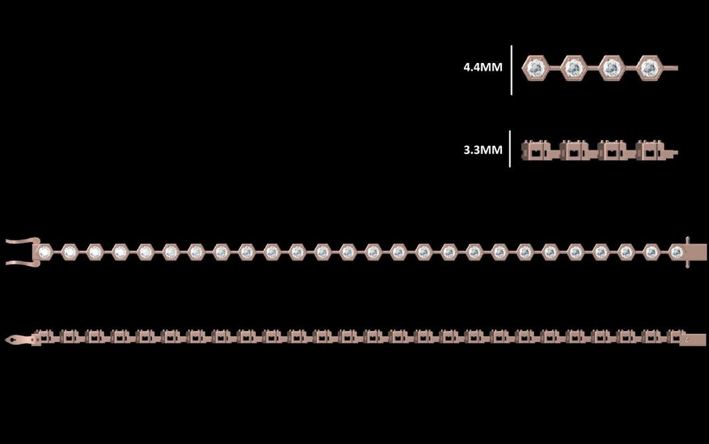 Lab Grown Diamond Tennis Bracelet, 14K Gold Hexagon Bezel