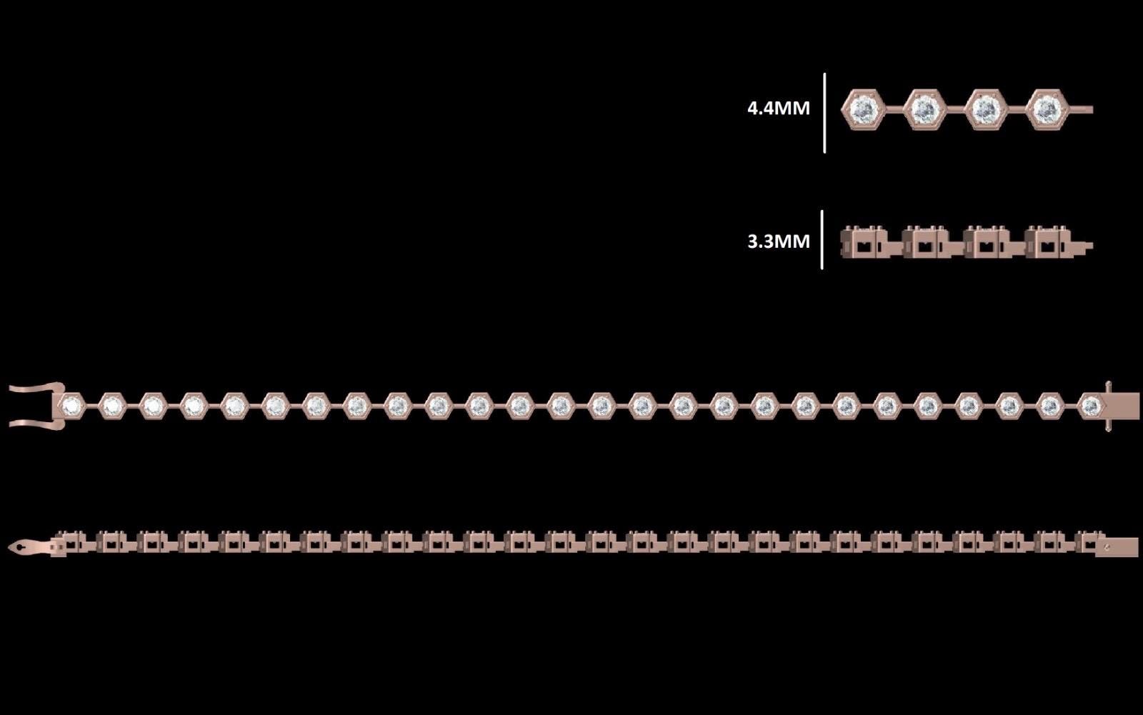 Lab Grown Diamond Tennis Bracelet, 14K Gold Hexagon Bezel