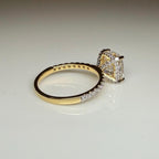 Cushion Cut Lab Grown Diamond Engagement Ring: 14K Gold Hidden Halo, IGI Certified