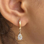 14K Gold Lab Grown Diamond Huggie Earrings | 2CT Pear Drop Hoops, IGI Certified
