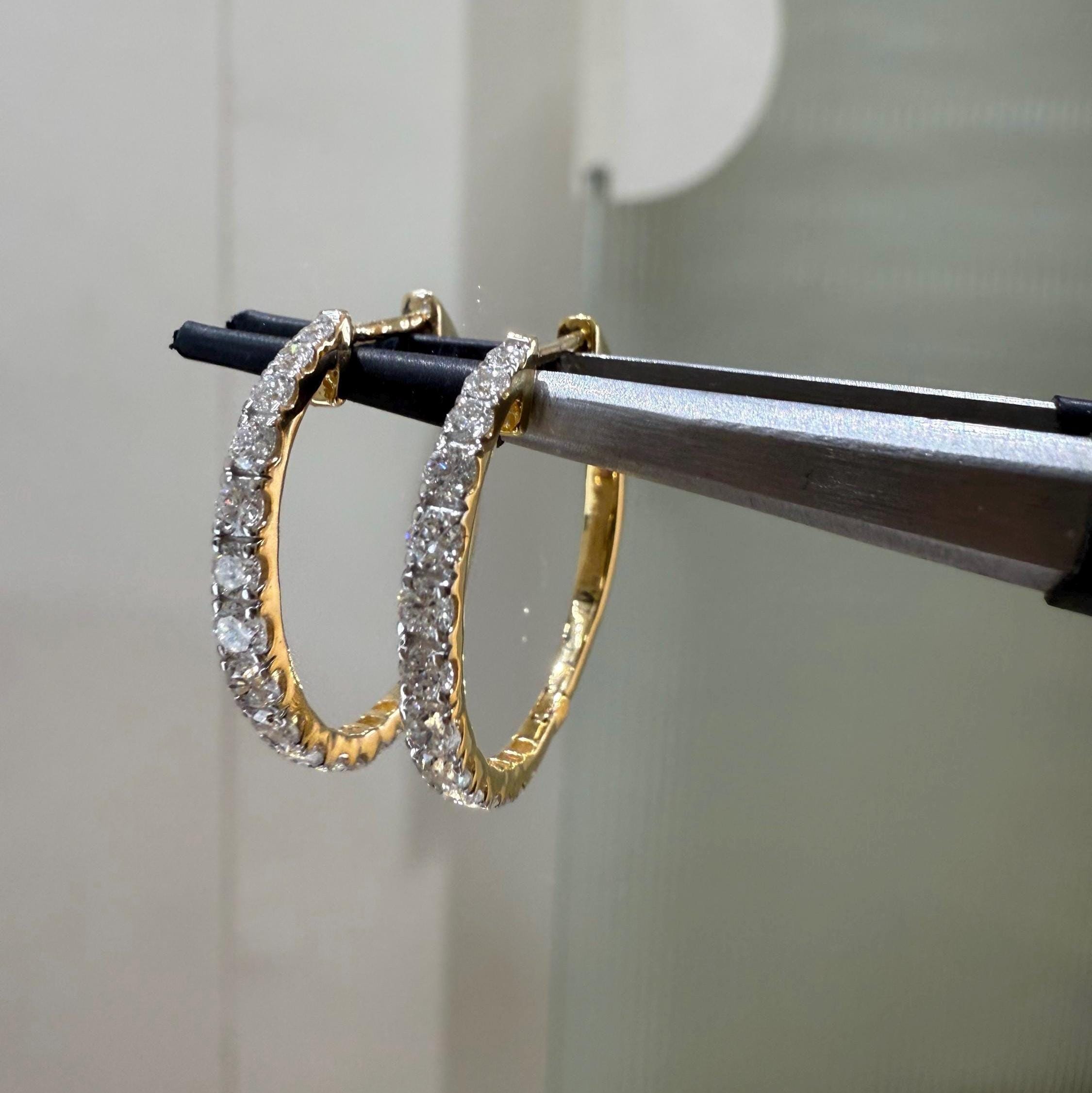 14K Gold Lab Grown Diamond Hoop Earrings | Sustainable Huggie Hoops