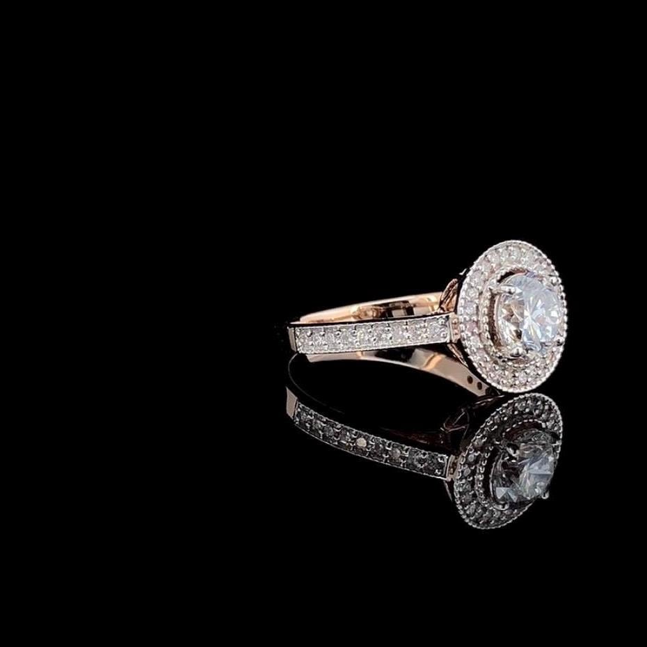 Lab Grown Diamond Halo Engagement Ring: 14K Solid Gold Bridal Jewelry (IGI Certified)