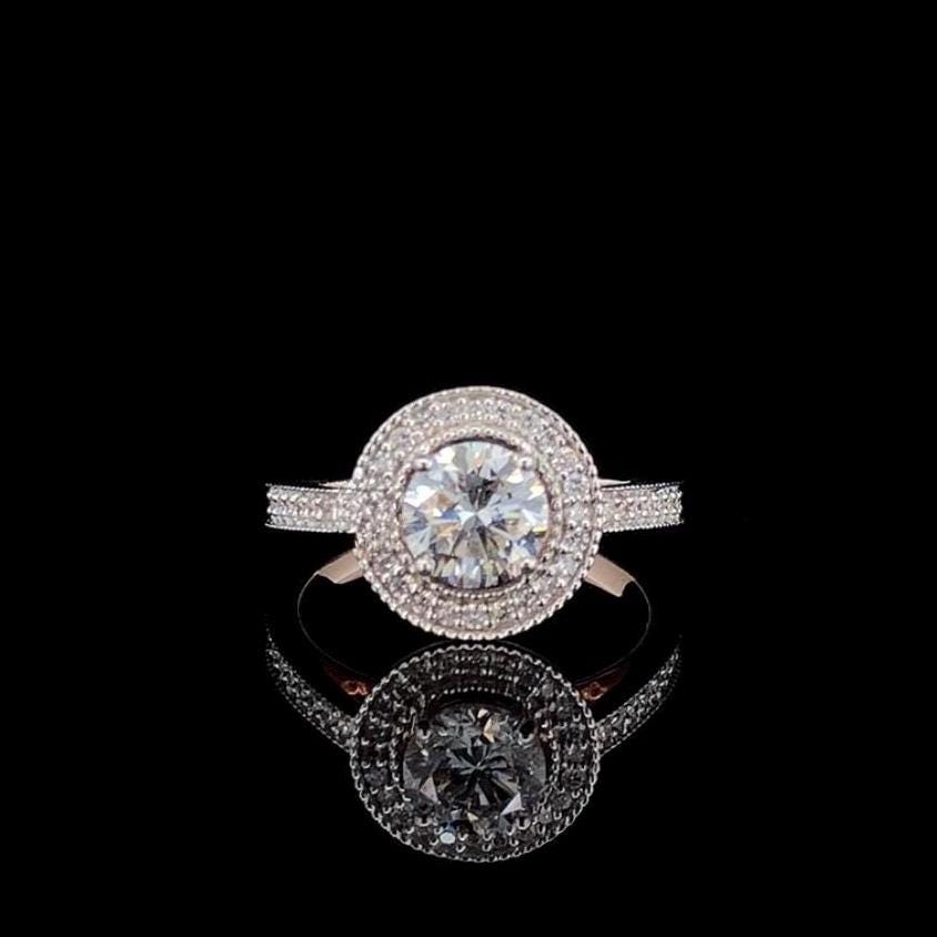 Lab Grown Diamond Halo Engagement Ring: 14K Solid Gold Bridal Jewelry (IGI Certified)