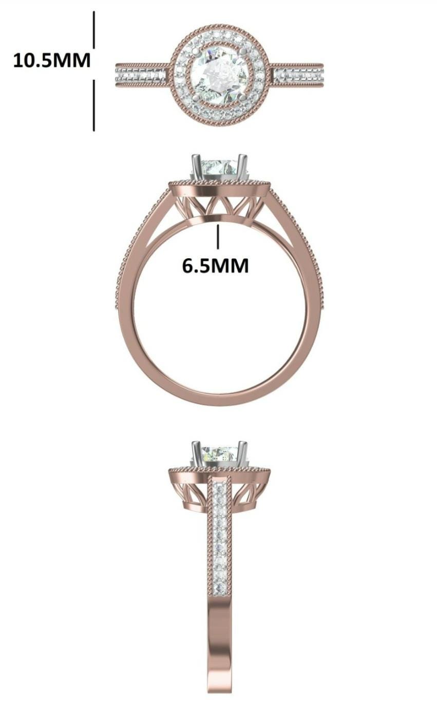 Lab Grown Diamond Halo Engagement Ring: 14K Solid Gold Bridal Jewelry (IGI Certified)