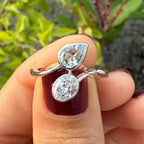 Toi et Moi Ring: 14K Gold, Lab Grown Diamond & Aquamarine Engagement Ring