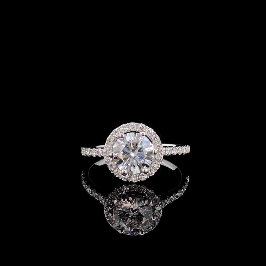 IGI Certified Lab Grown Diamond Halo Engagement Ring: 14K Solid Gold Bridal Ring