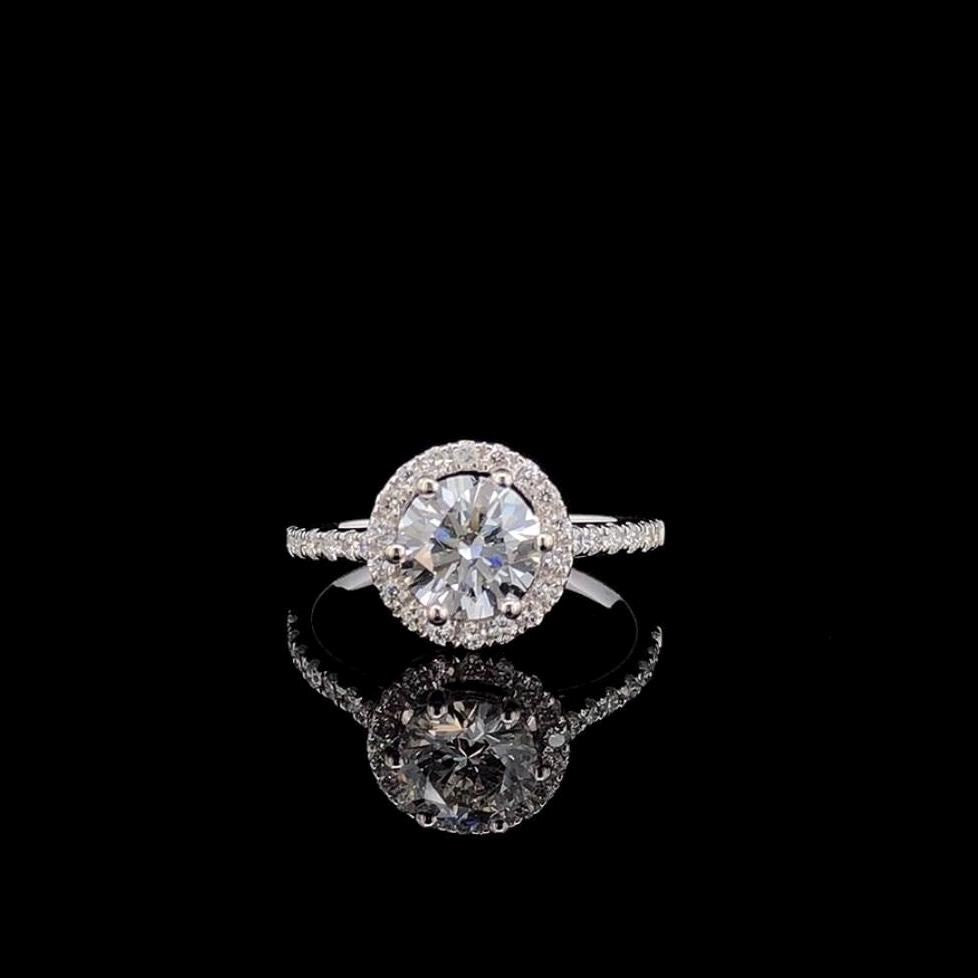 IGI Certified Lab Grown Diamond Halo Engagement Ring: 14K Solid Gold Bridal Ring
