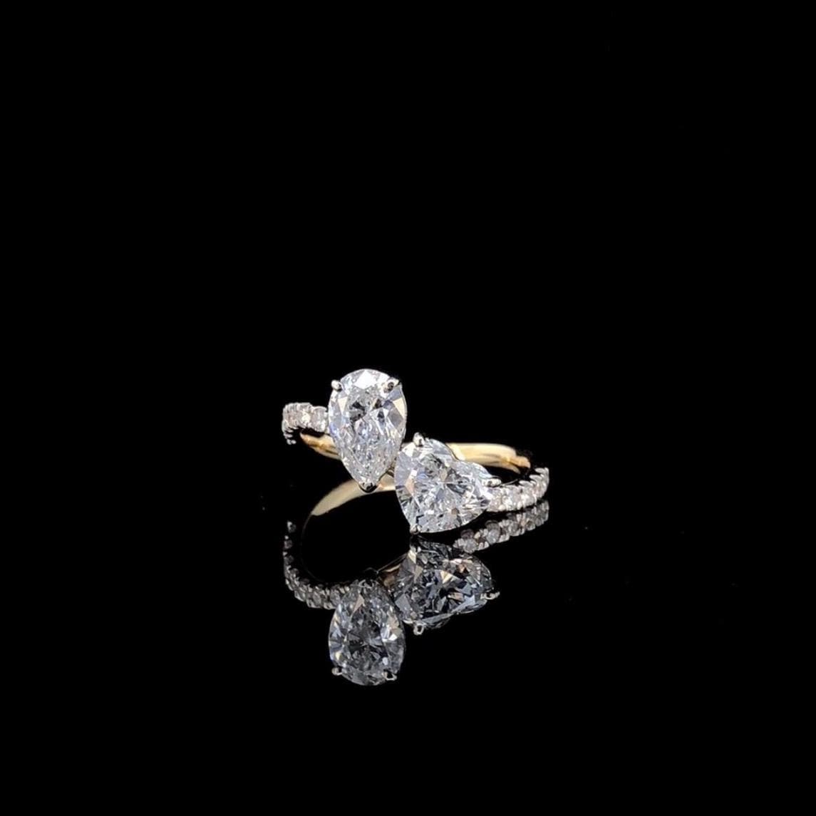 Lab Grown Diamond Toi et Moi Ring | 14K Gold Pear & Heart Engagement Ring