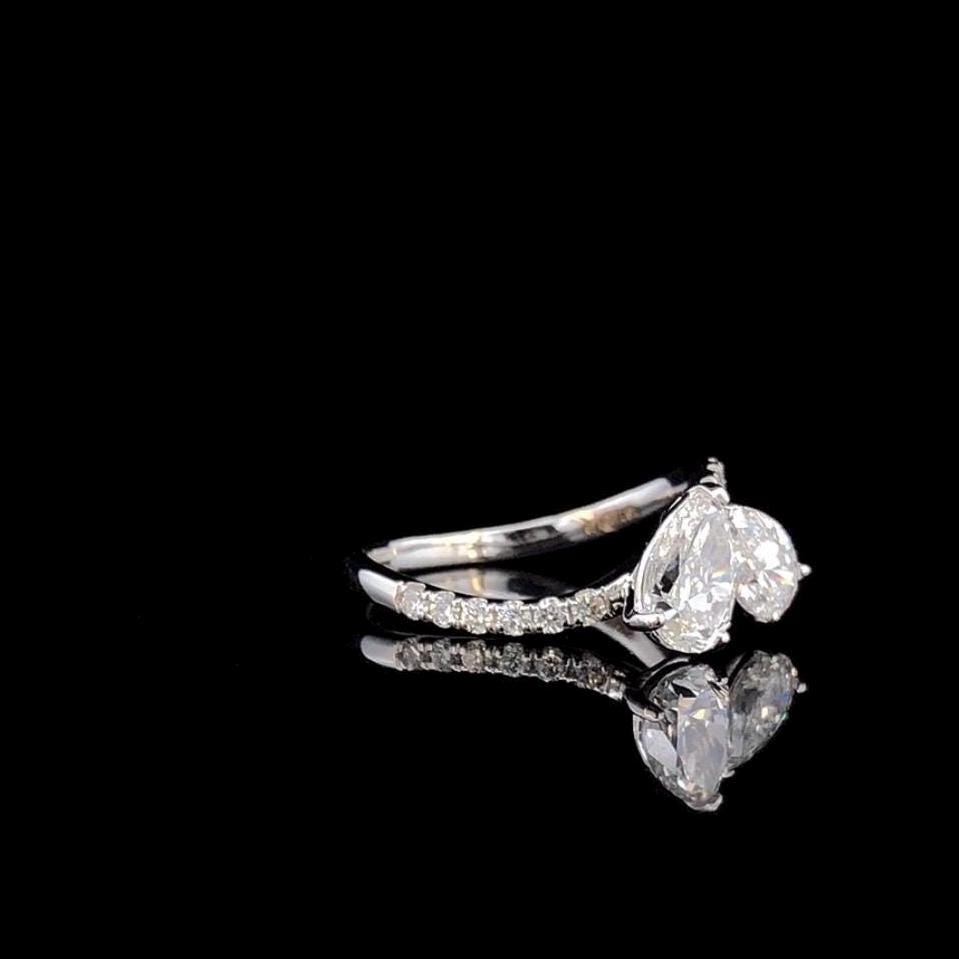 Lab Grown Diamond Toi et Moi Ring: 14K Gold Pear Cut Engagement Ring