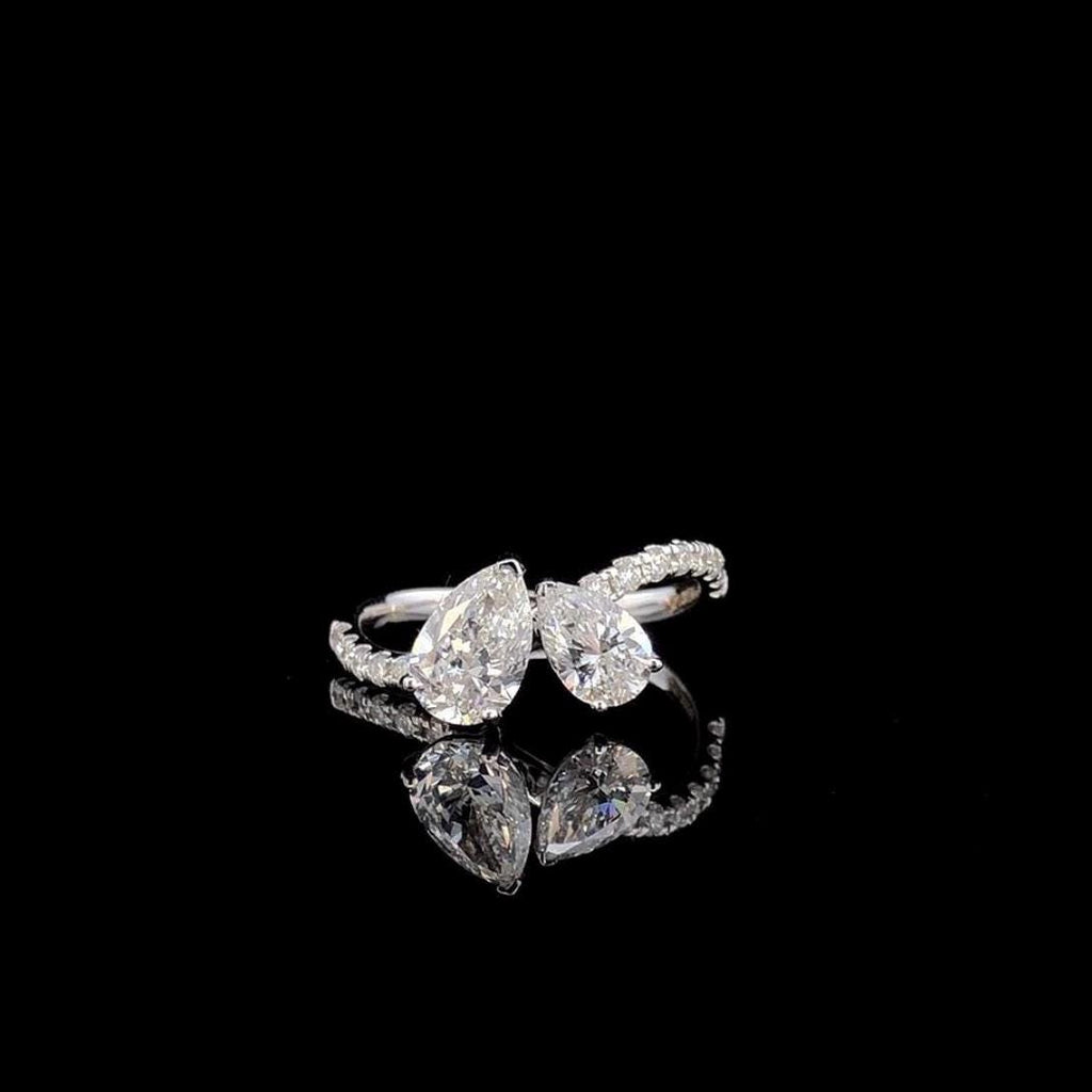 Lab Grown Diamond Toi et Moi Ring: 14K Gold Pear Cut Engagement Ring