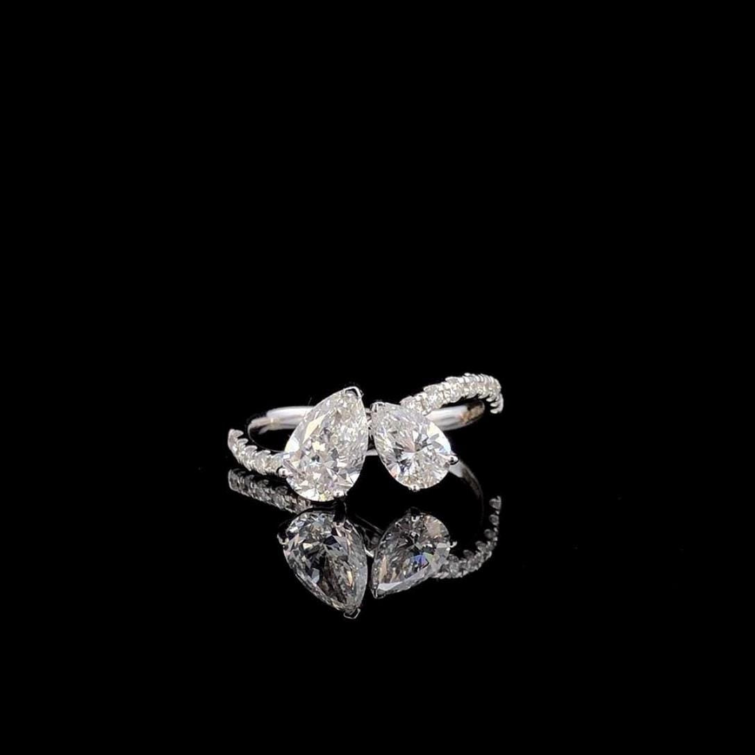 Lab Grown Diamond Toi et Moi Ring: 14K Gold Pear Cut Engagement Ring