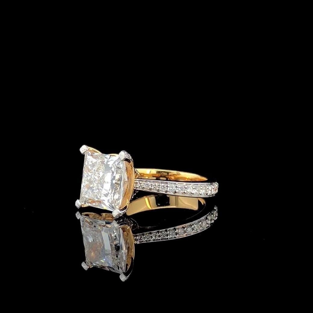 Princess Cut 5ct Lab Grown Diamond Engagement Ring - 14K Gold IGI Certified