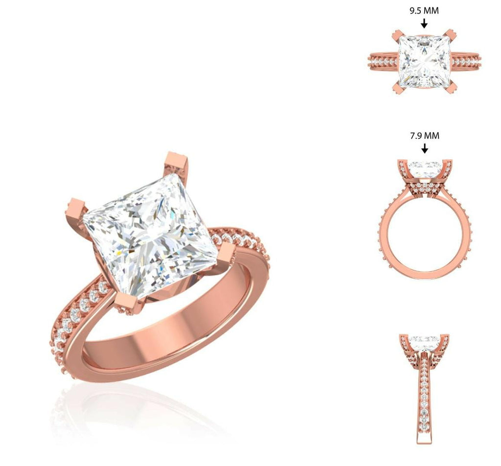 Princess Cut 5ct Lab Grown Diamond Engagement Ring - 14K Gold IGI Certified