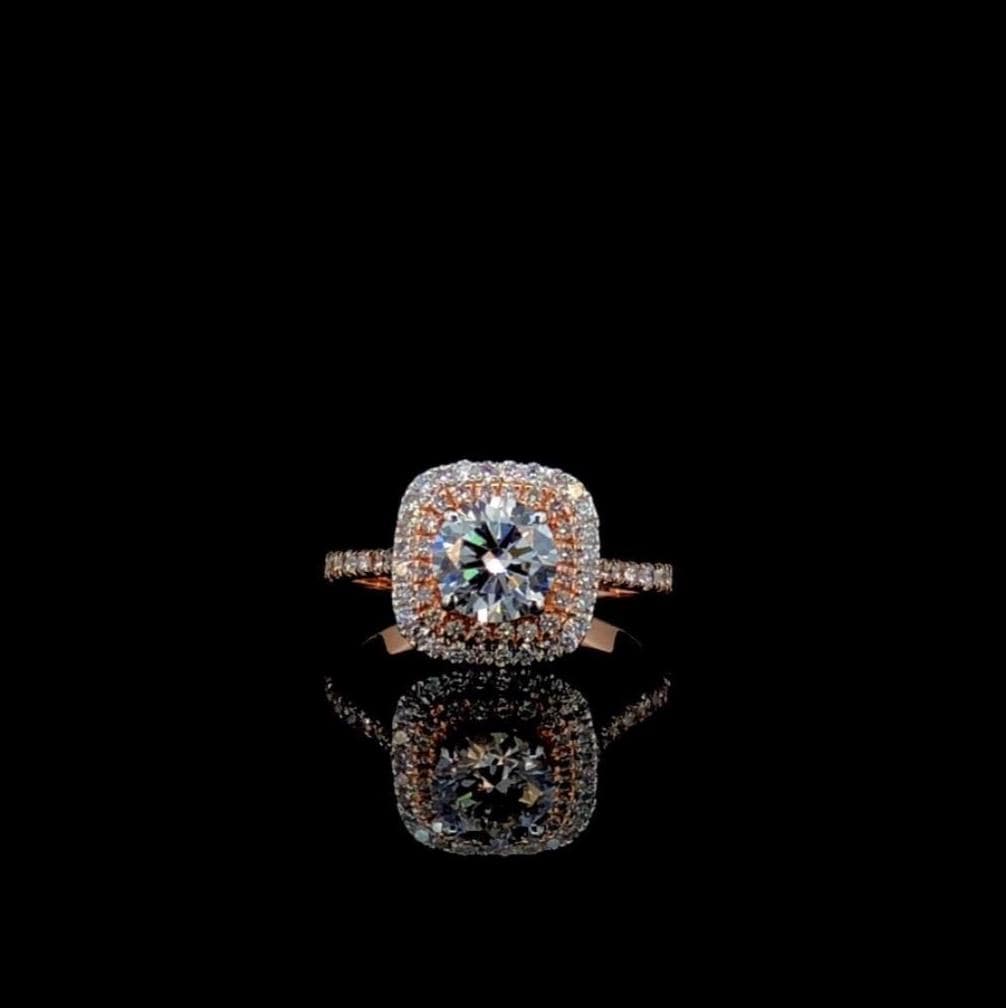 Lab Grown 1Ct Diamond Halo Engagement Ring: 14K Solid Gold Wedding Jewelry