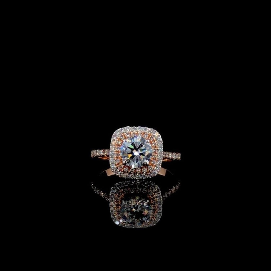 Lab Grown 1Ct Diamond Halo Engagement Ring: 14K Solid Gold Wedding Jewelry