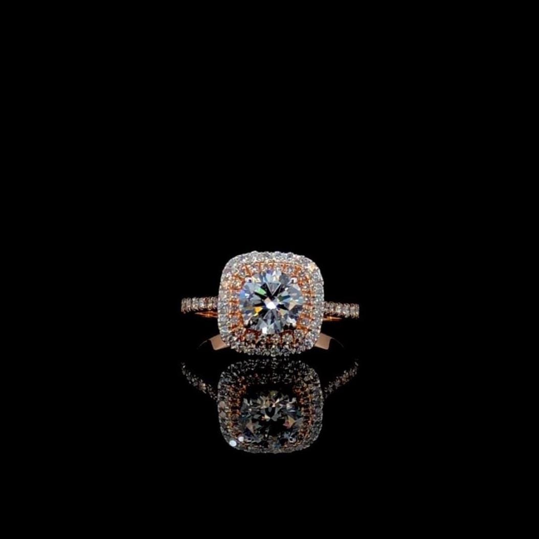 Lab Grown 1Ct Diamond Halo Engagement Ring: 14K Solid Gold Wedding Jewelry