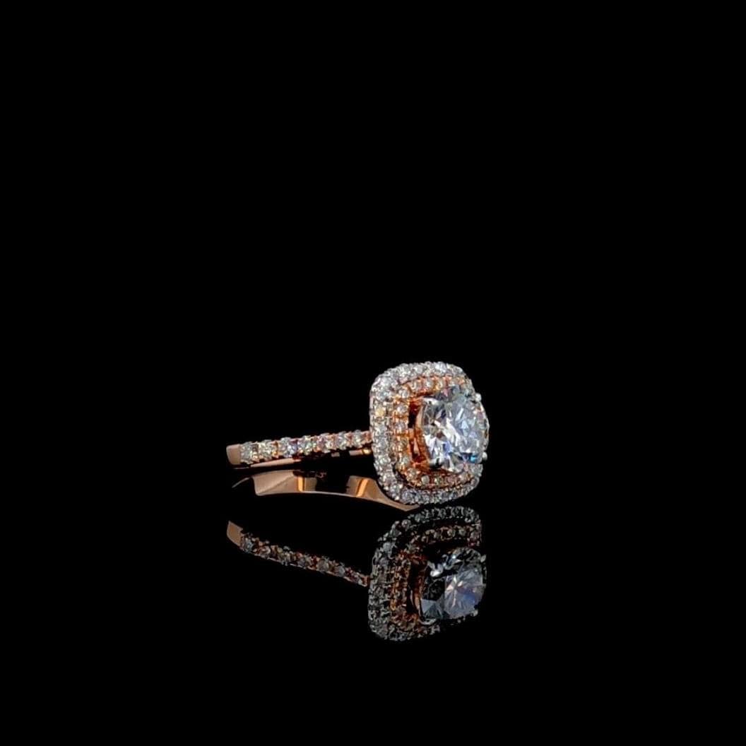 Lab Grown 1Ct Diamond Halo Engagement Ring: 14K Solid Gold Wedding Jewelry