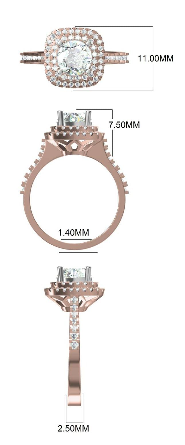 Lab Grown 1Ct Diamond Halo Engagement Ring: 14K Solid Gold Wedding Jewelry