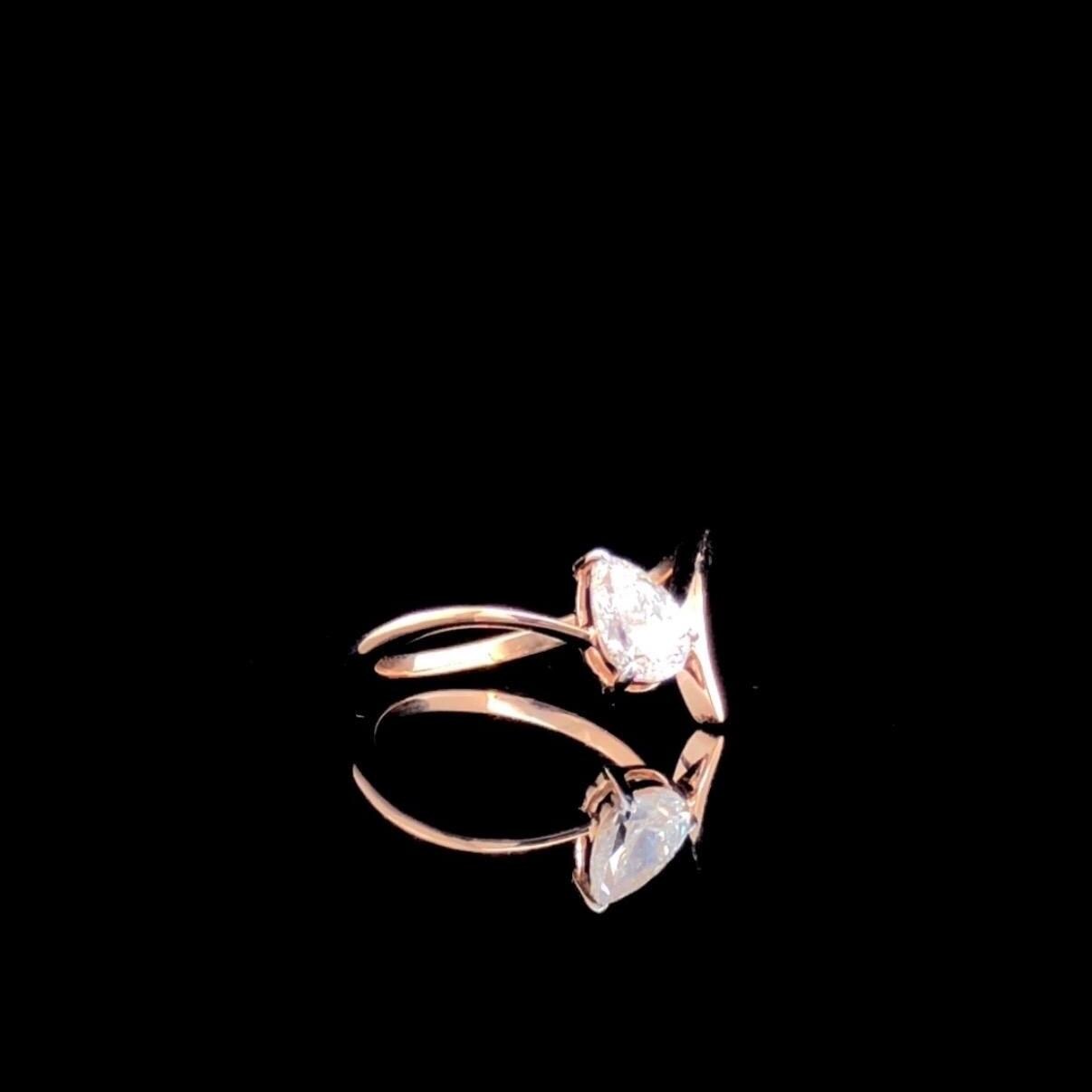 Pear Cut Lab Grown Diamond Engagement Ring: 14K Gold Modern Twist