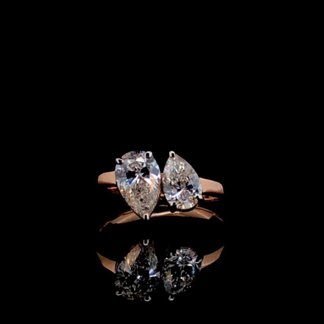 Lab Grown Diamond Toi et Moi Ring: 14K Gold Pear Cut Engagement Ring