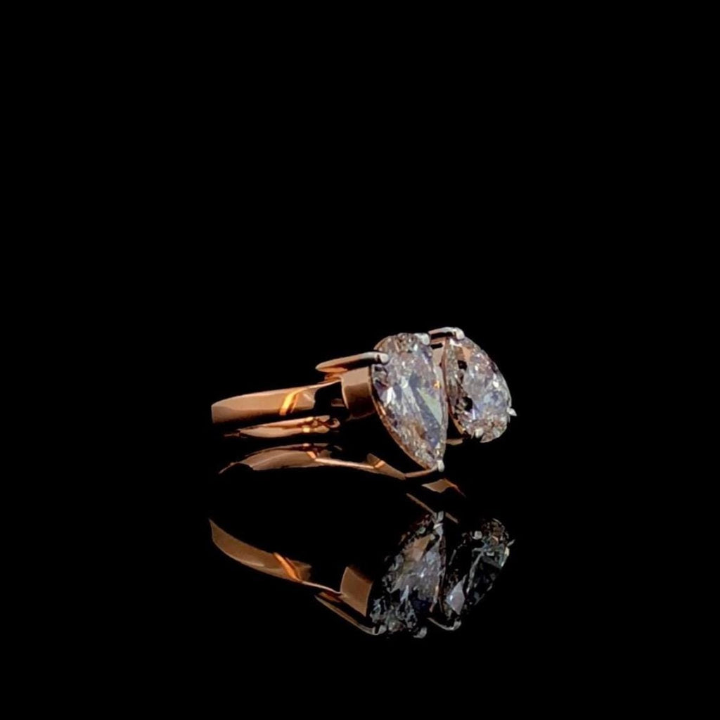 Lab Grown Diamond Toi et Moi Ring: 14K Gold Pear Cut Engagement Ring