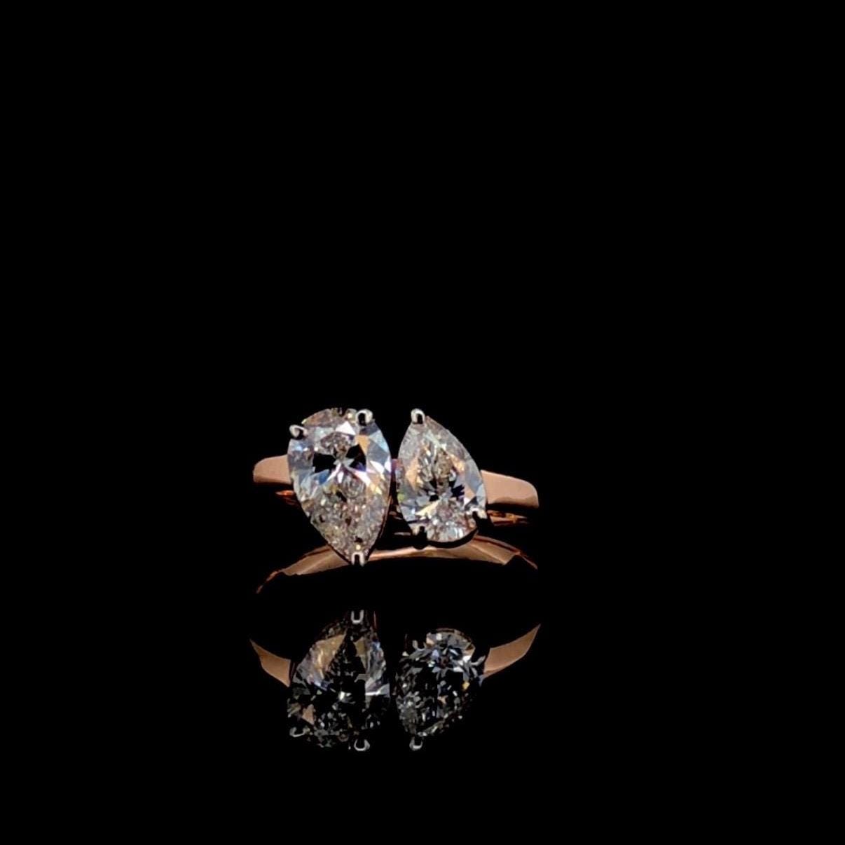 Lab Grown Diamond Toi et Moi Ring: 14K Gold Pear Cut Engagement Ring