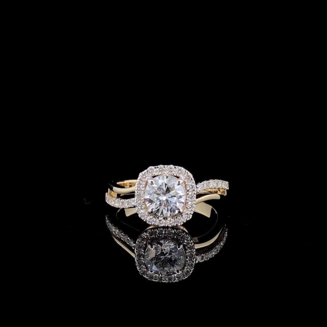 Lab Grown Diamond Halo Engagement Ring: 14K Gold IGI Certified Bridal Jewelry