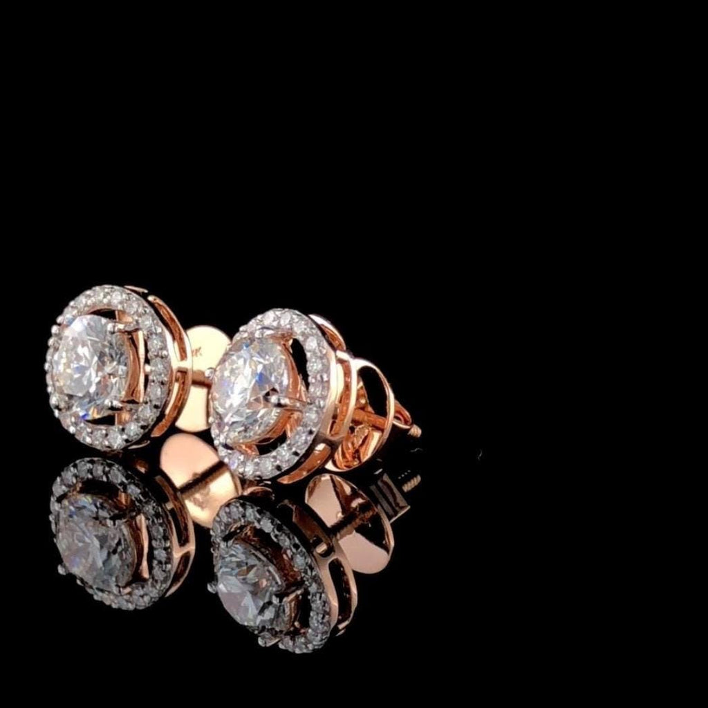 IGI Certified Lab Grown Diamond Halo Stud Earrings: 14K Gold Screw Back