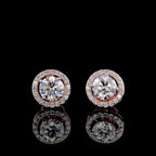 IGI Certified Lab Grown Diamond Halo Stud Earrings: 14K Gold Screw Back