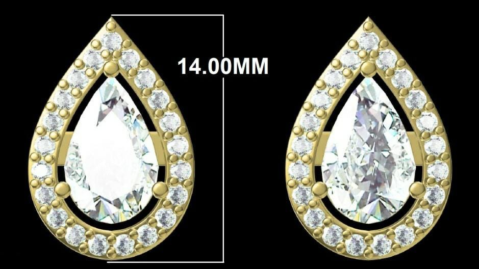 Pear Cut Lab Grown Diamond Halo Stud Earrings | 14K Gold