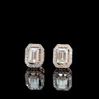 Emerald Cut Lab Grown Diamond Halo Stud Earrings | 14K Gold