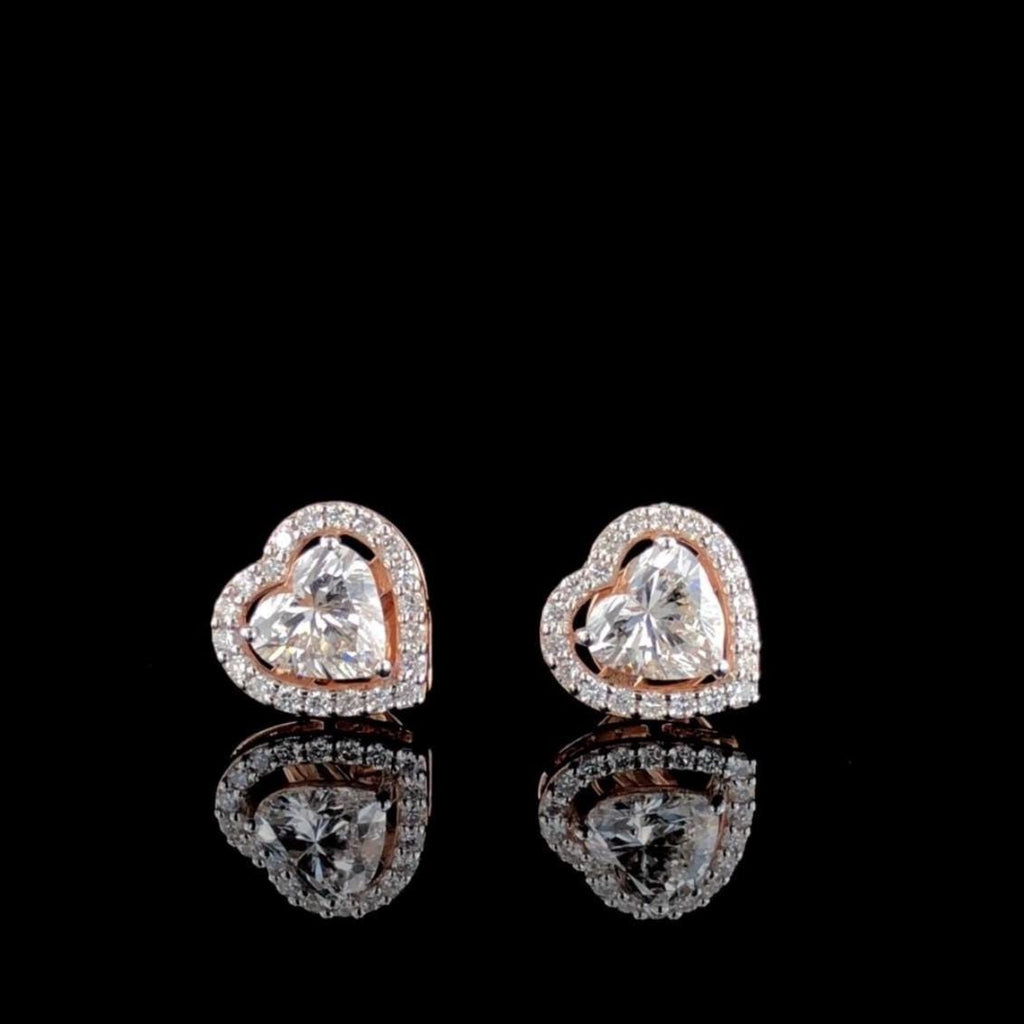 Heart Cut Lab Grown Diamond Stud Earrings | 14K Gold Halo, IGI Certified