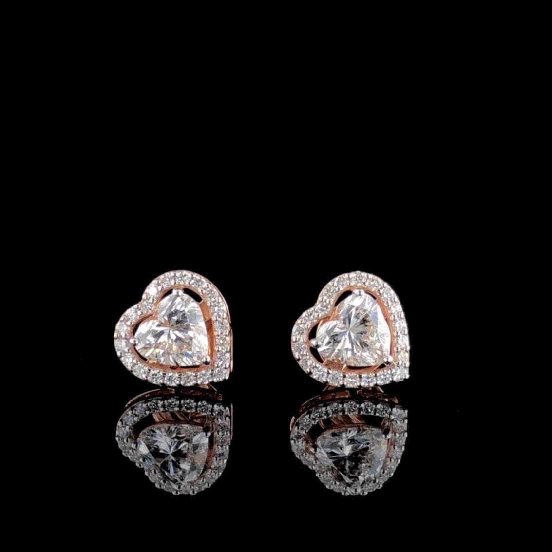Heart Cut Lab Grown Diamond Stud Earrings | 14K Gold Halo, IGI Certified