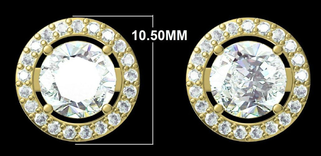 IGI Certified Lab Grown Diamond Halo Stud Earrings: 14K Gold Screw Back