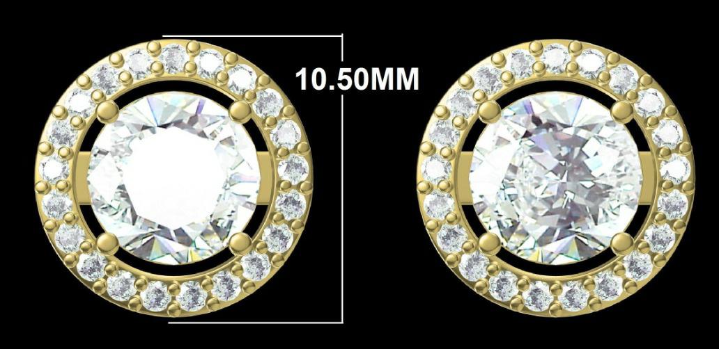 IGI Certified Lab Grown Diamond Halo Stud Earrings: 14K Gold Screw Back