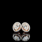 Oval Lab Grown Diamond Halo Stud Earrings | 14K Gold, IGI Certified