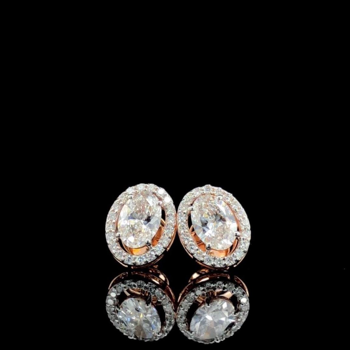 Oval Lab Grown Diamond Halo Stud Earrings | 14K Gold, IGI Certified