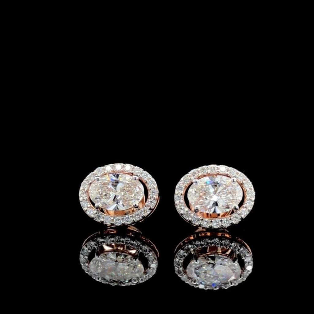 Oval Lab Grown Diamond Halo Stud Earrings | 14K Gold, IGI Certified