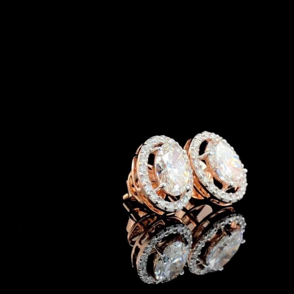 Oval Lab Grown Diamond Halo Stud Earrings | 14K Gold, IGI Certified
