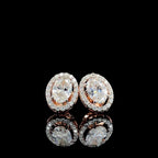 Oval Lab Grown Diamond Halo Stud Earrings | 14K Gold, IGI Certified