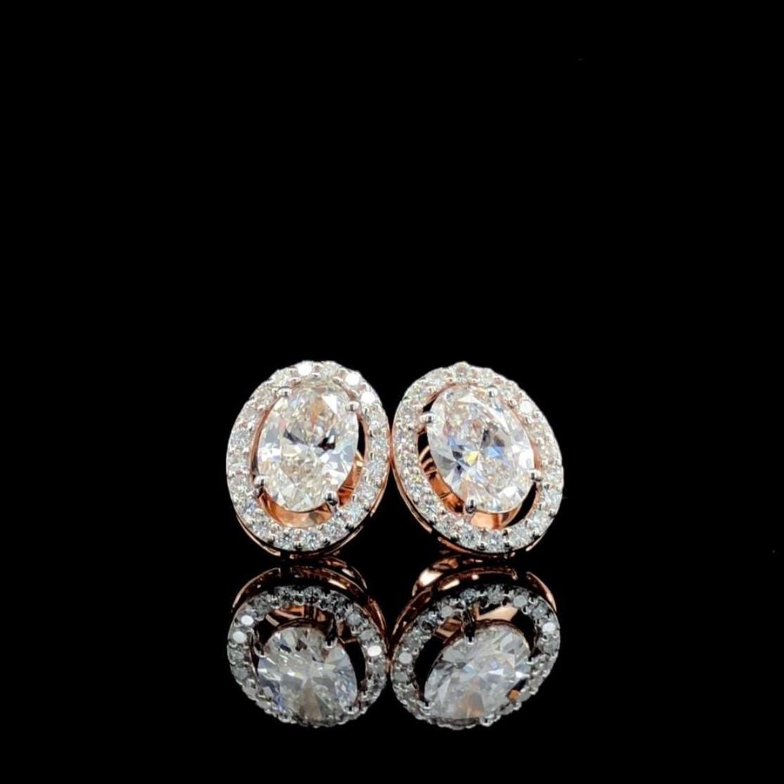 Oval Lab Grown Diamond Halo Stud Earrings | 14K Gold, IGI Certified