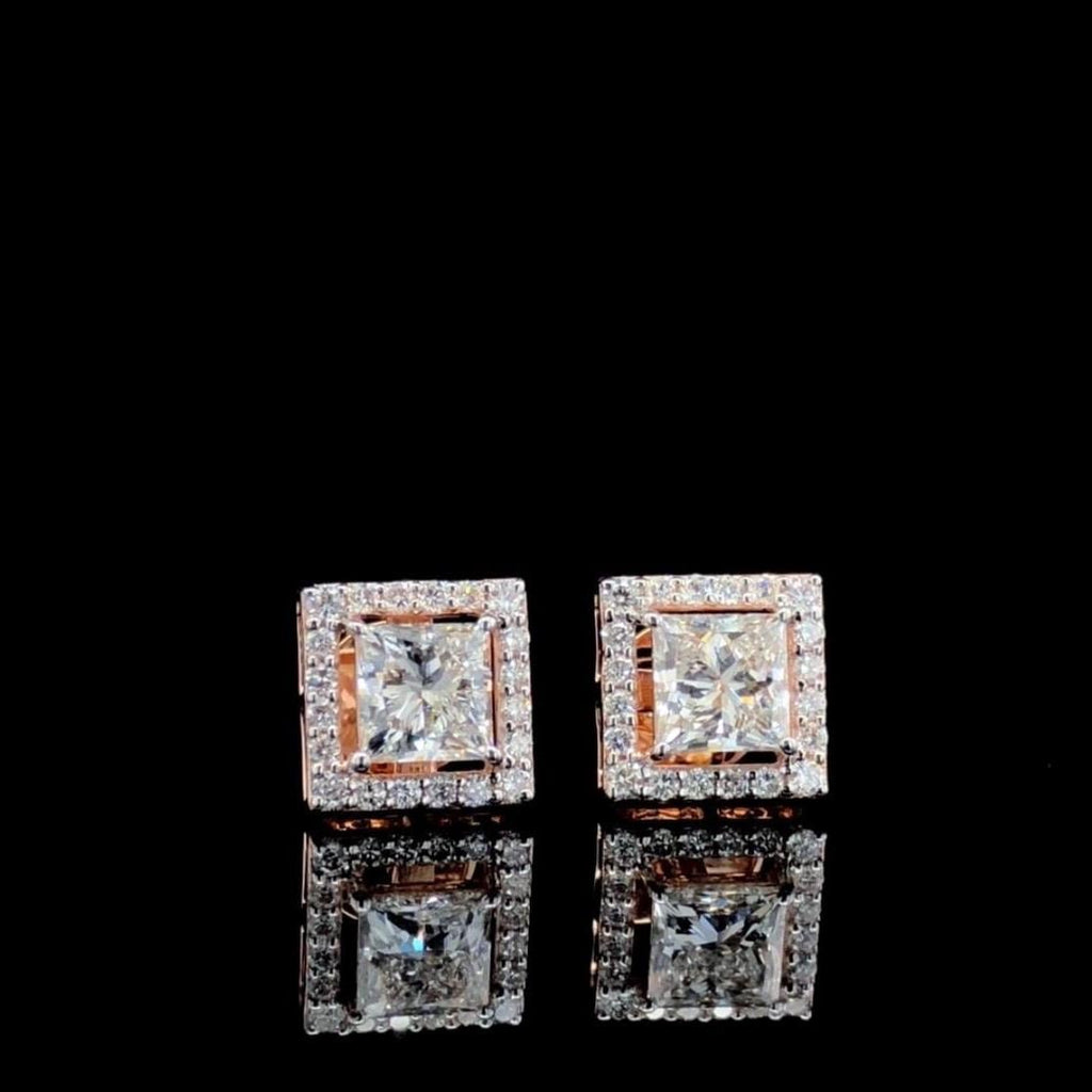 IGI Certified Princess Cut Lab Grown Diamond Halo Earrings | 14K Gold