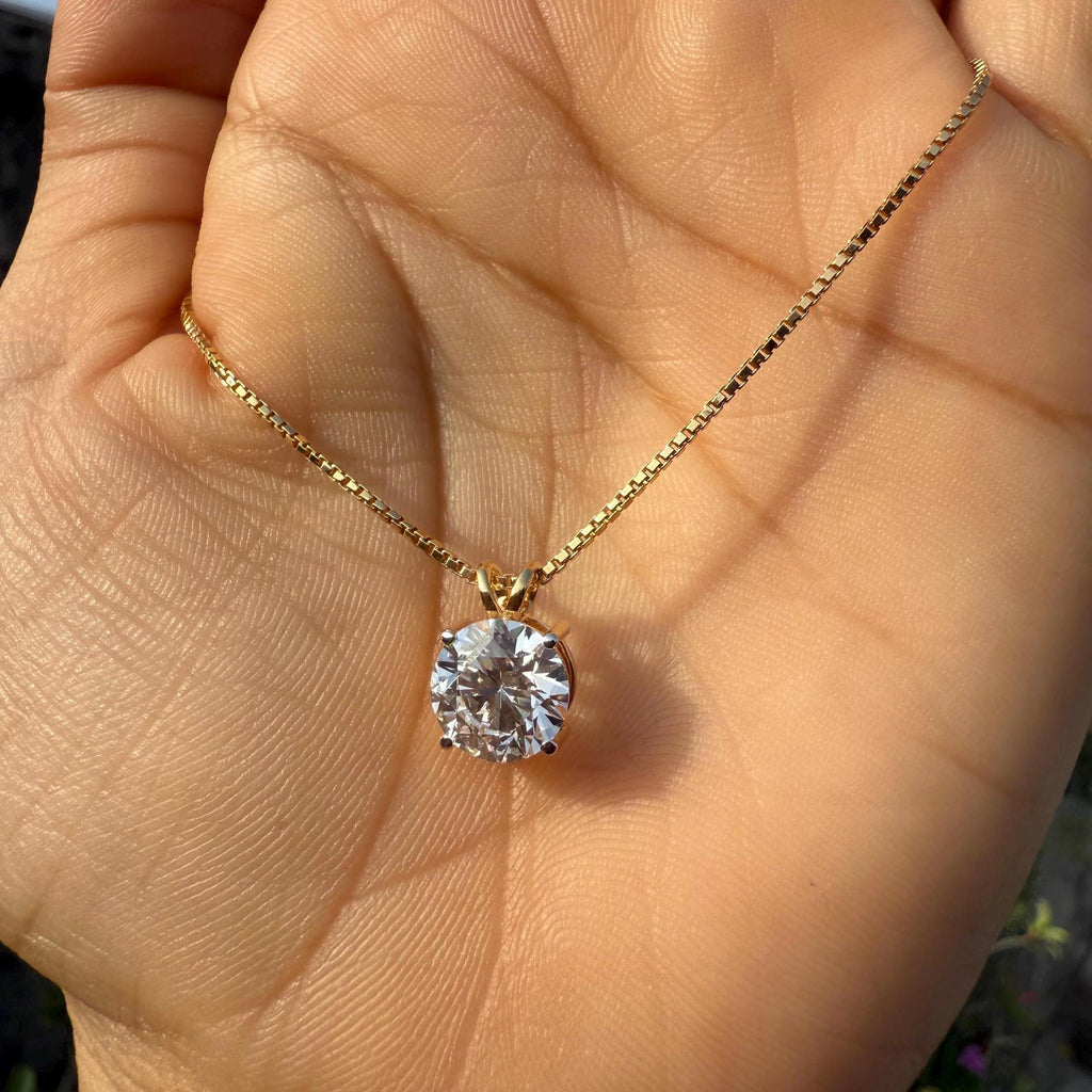 2.5 CT Lab Grown Diamond Solitaire Pendant: 14K Gold Box Chain Necklace