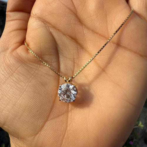 2.5 CT Lab Grown Diamond Solitaire Pendant: 14K Gold Box Chain Necklace