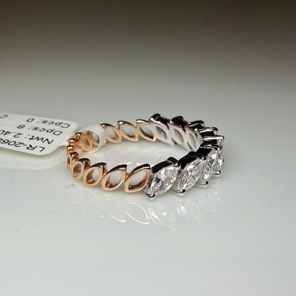 Lab Grown Marquise Diamond Ring | 14K Two Tone Gold Wedding Band