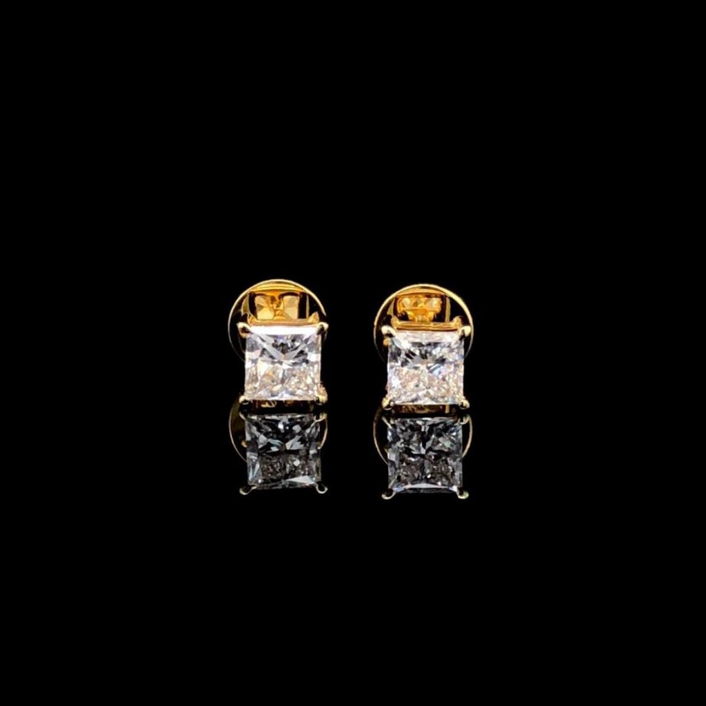Princess Cut Lab Grown Diamond Stud Earrings: 14K Gold Screw Back