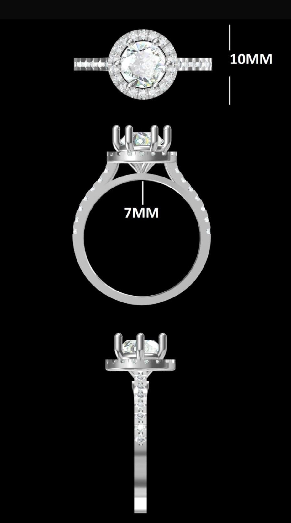IGI Certified Lab Grown Diamond Halo Engagement Ring: 14K Solid Gold Bridal Ring