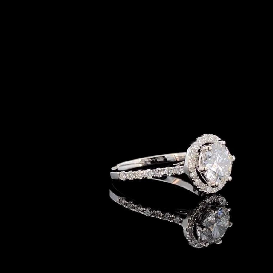 IGI Certified Lab Grown Diamond Halo Engagement Ring: 14K Solid Gold Bridal Ring